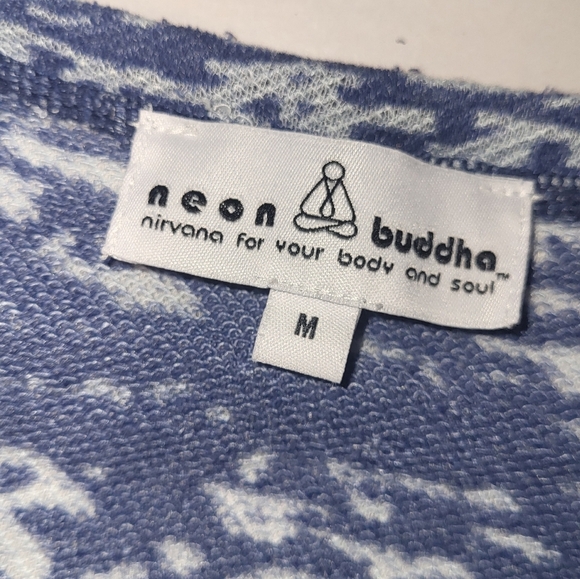 Neon Buddha Blue Patterned Dress Sustainable Eco Friendly Size Medium Bow - Picture 7 of 8